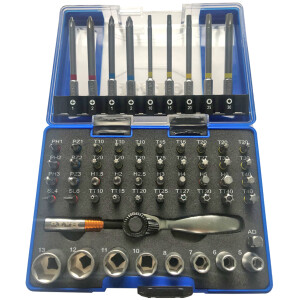 Bits-/topsæt 1/4" lange+korte bits+toppe 60dele