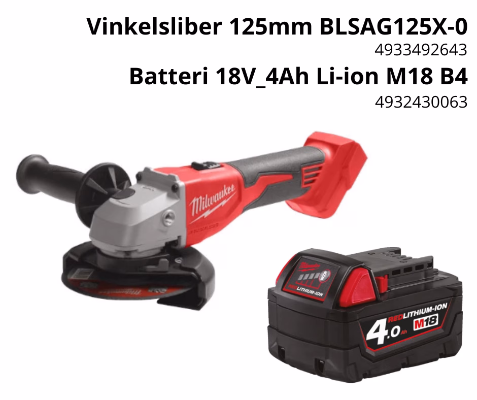 Milwaukee Vinkelsliber 125mm BLSAG125X-0 + batteri